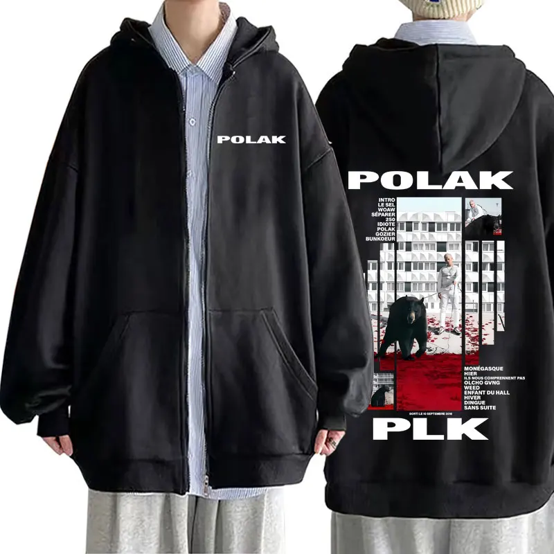Mens Fashion Zip Up Hoodies - Rapper Plk Polak Print Rits Hoodie